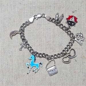 Vintage Sterling Silver Carolyn Pollock Equestrian Horse Charm Bracelet MCM